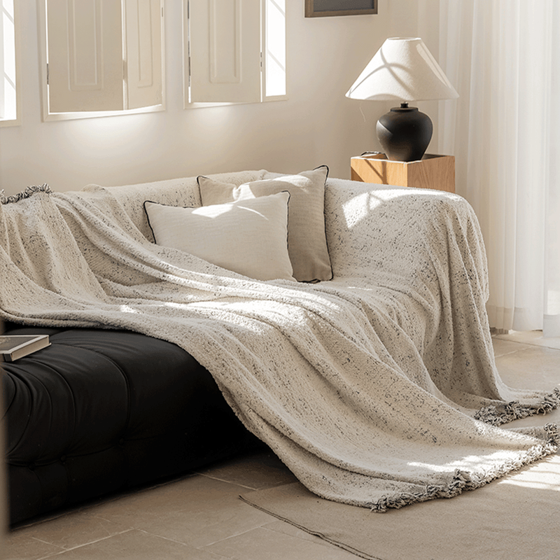 Sofaüberwurf mit Gesprenkelter Struktur und Fransenabschluss