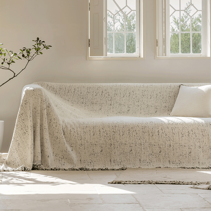Sofaüberwurf mit Gesprenkelter Struktur und Fransenabschluss