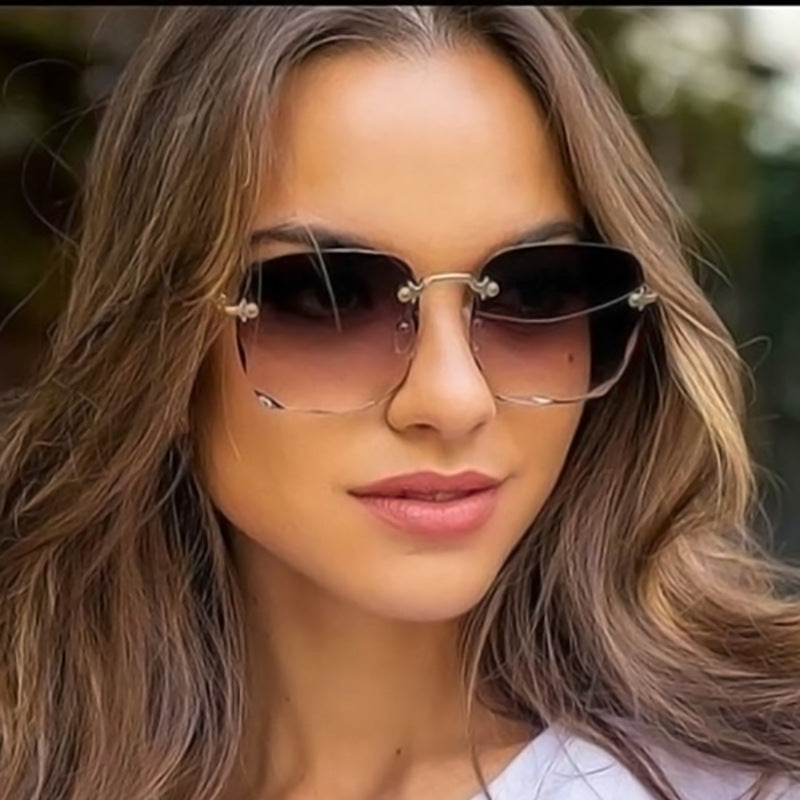 Sonnenbrille mit UV400-Schutz und Randlosen Eckigen Gläsern